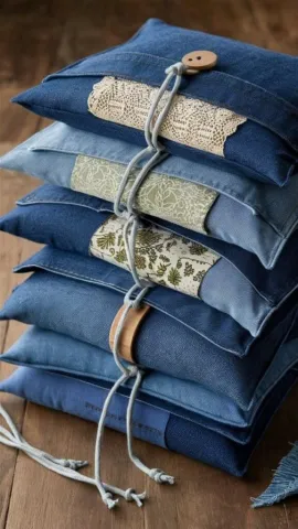 Stack of several denim sachet envelopes