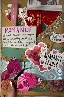 Colorfully gift wrapped book with clever book recap attached on tag.