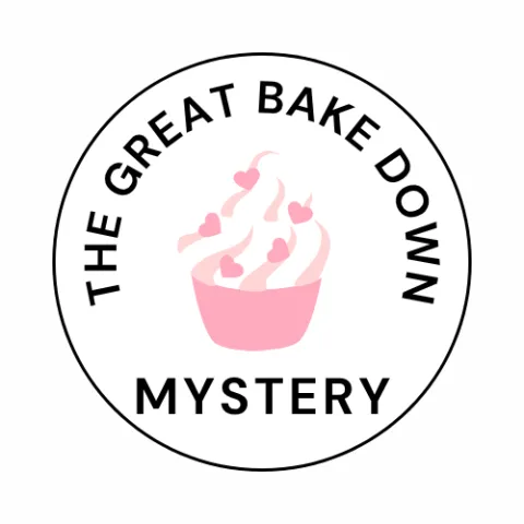 Cupcake surrounded by text "The Great Bake Down Mystery."