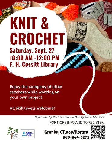 Socks, mittens & other small items behind text.