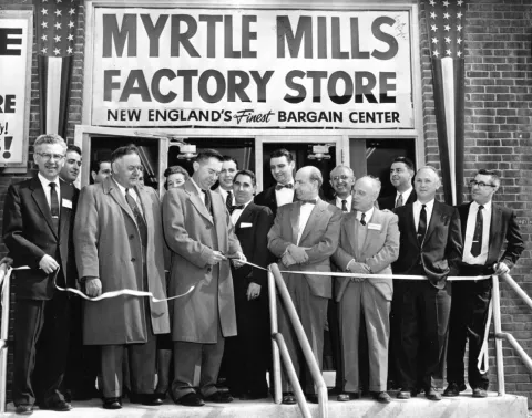 Myrtle Mills Factory Store black and white image