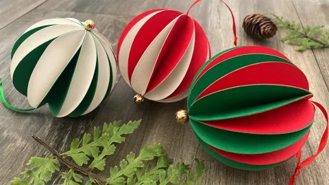 Three dimensional paper ornaments in alternating colors.